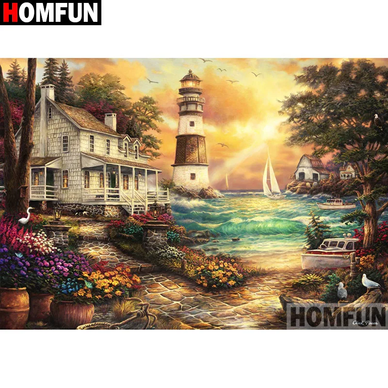 Алмазная 5D Вышивка HOMFUN A18043 полноразмерная/круглая картина Домашний ландшафт