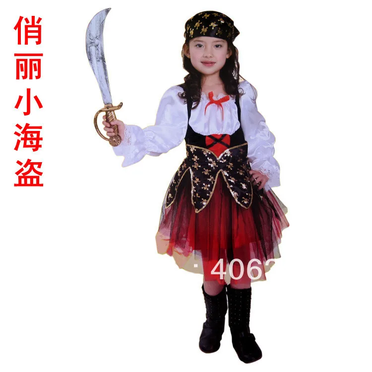 Хэллоуин вечерние наряжаться в костюм дети девушки пират костюм, полный набор платье с шарфом