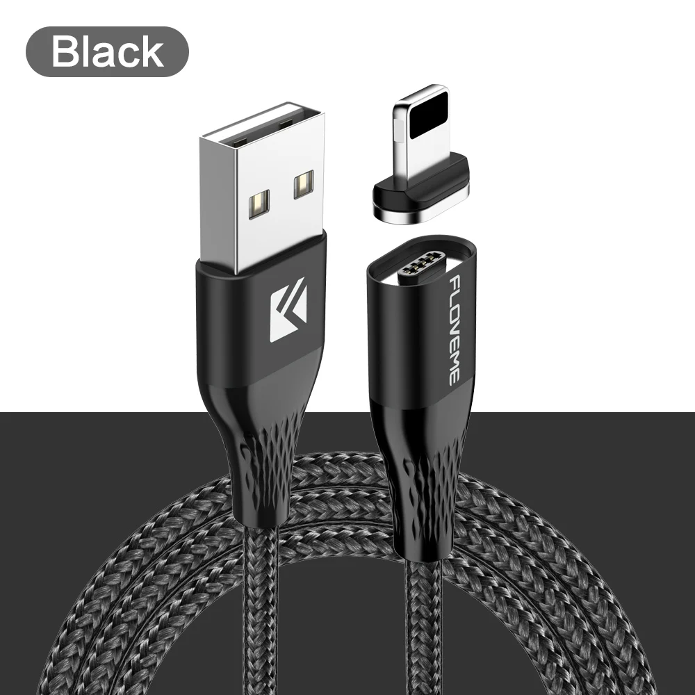 FLOVEME 3A магнитный кабель USB Тип Кабеля C Micro USB кабель для iPhone 1м провод для быстрого заряда светодиодный магнитная зарядка - Цвет: Black Cable