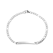 DoreenBeads 304 браслеты из нержавеющей стали 3:1 Фигаро Серебряная цепочка из звеньев Тон Цвет Прямоугольник чистая бирка под штамповку бирки 21 см длиной, 1 шт