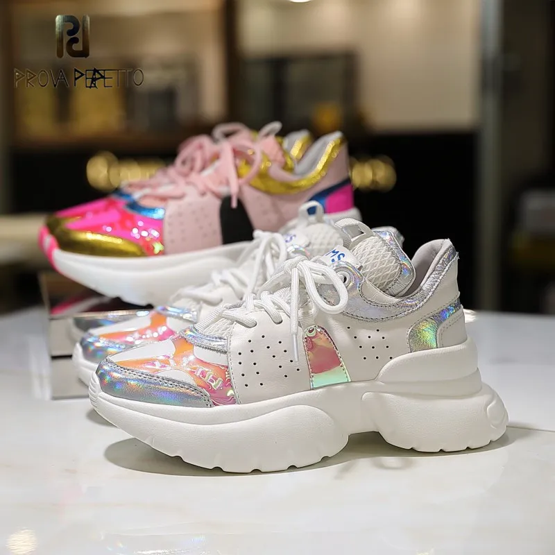 

Prova perfetto 2019 Spring Woman Fashion Sneakers Flat Breathing Colorful Outdoor Woman Flat Shoes Lace-up Leather Sneakers