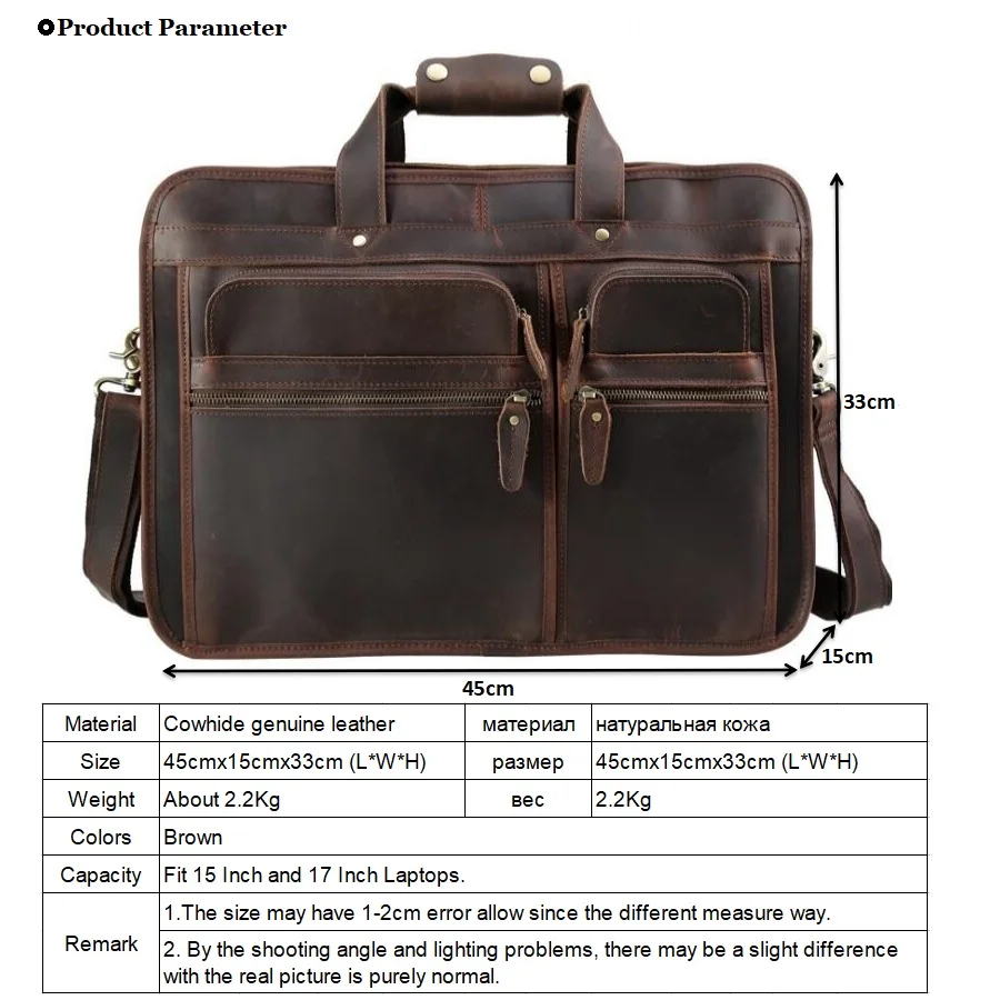 Винтаж 100% натуральная кожа Для мужчин Crazy Horse кожа Портфели сумка 15-17 дюймов ноутбук сумки портфель LI-1982