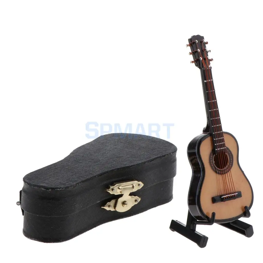 1/12 Scale Dollhouse Miniature Musical Instrument Guitar with Wooden Box for 12th Dollhouse Music Room Decoration