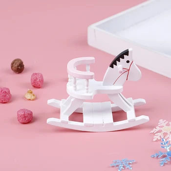 

Miniature Wooden White Rocking Horse Chair Nursery Room Furniture 1:12 Doll House Accessories Toys for Dollhouse Children