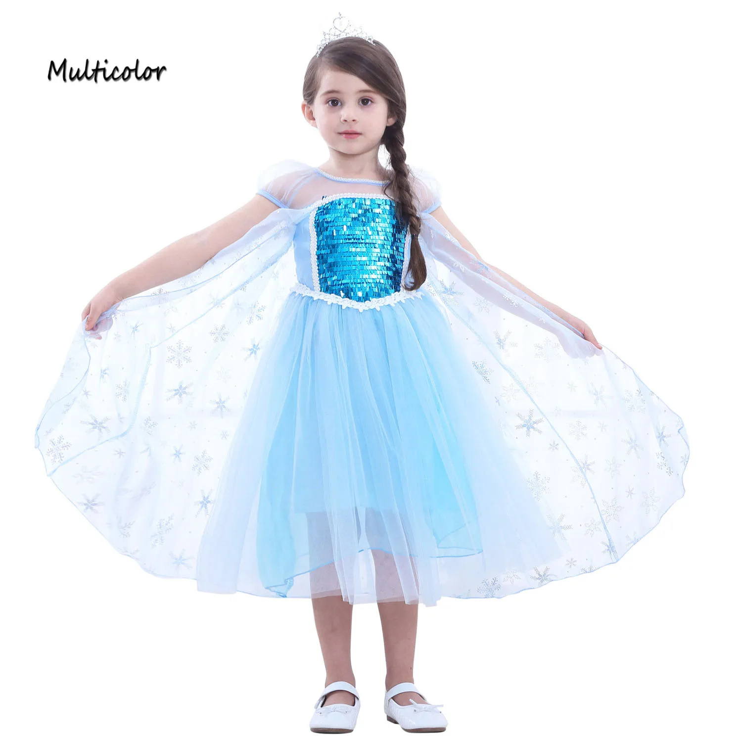 Разноцветное Новое рождественское платье Анны аиса на Хэллоуин Детское красивое платье снежинки с блестками для принцессы на Рождество, день рождения