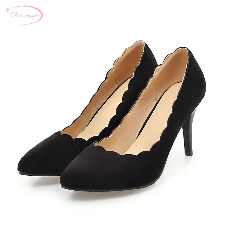 

Chainingyee leisure style sexy pointed toe pumps nubuck slip-on beige pink black yellow stiletto high-heeled women's shoes