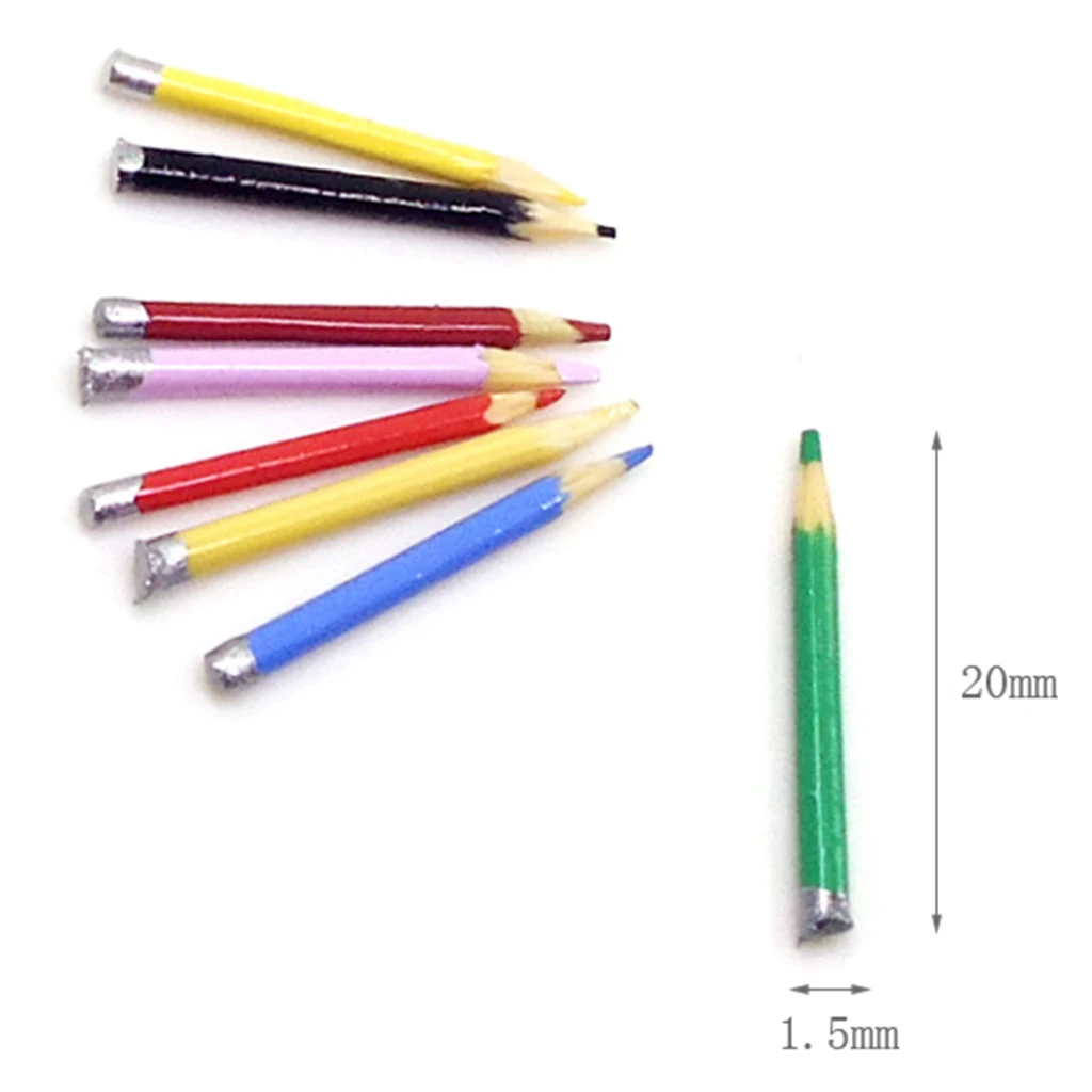 Handmade Miniature Coloured Pencils Pen Stationery kit Model 1/12 Dolls House Room Furniture Toys Set of 8pcs