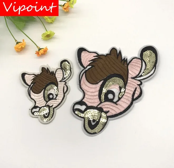

VIPOINT embroidery Sequins big deer patches animal cartoon patches badges applique patches for clothing LS-77