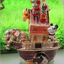 Винтаж anmial на корабль эмаль шкатулка слон, Зебра, дельфин, рыбы на лодке Брелок Подарок Животных Фестиваль Jewelry Box