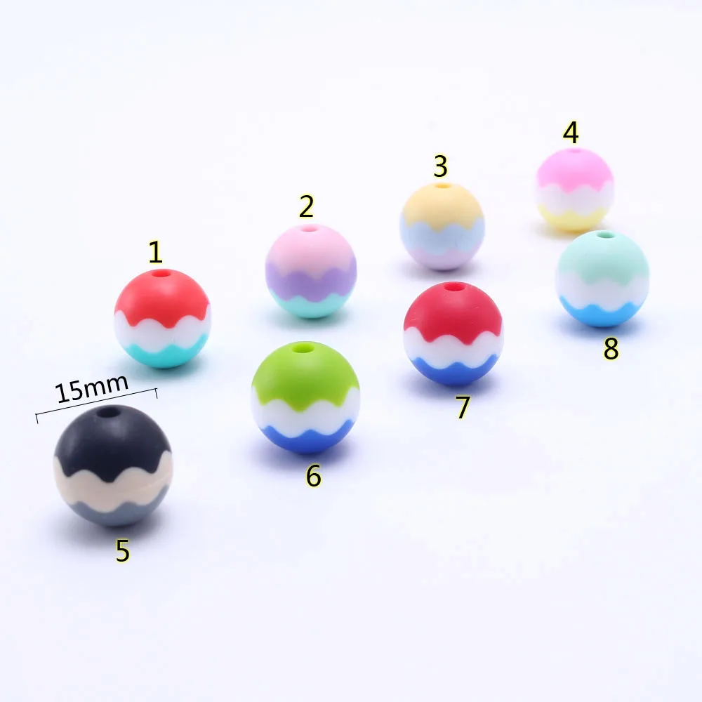 

MHS.SUN Wave striped round silicone beads multicolor BPA free food grade chewable nursing teethers loose accessory beads LS0023
