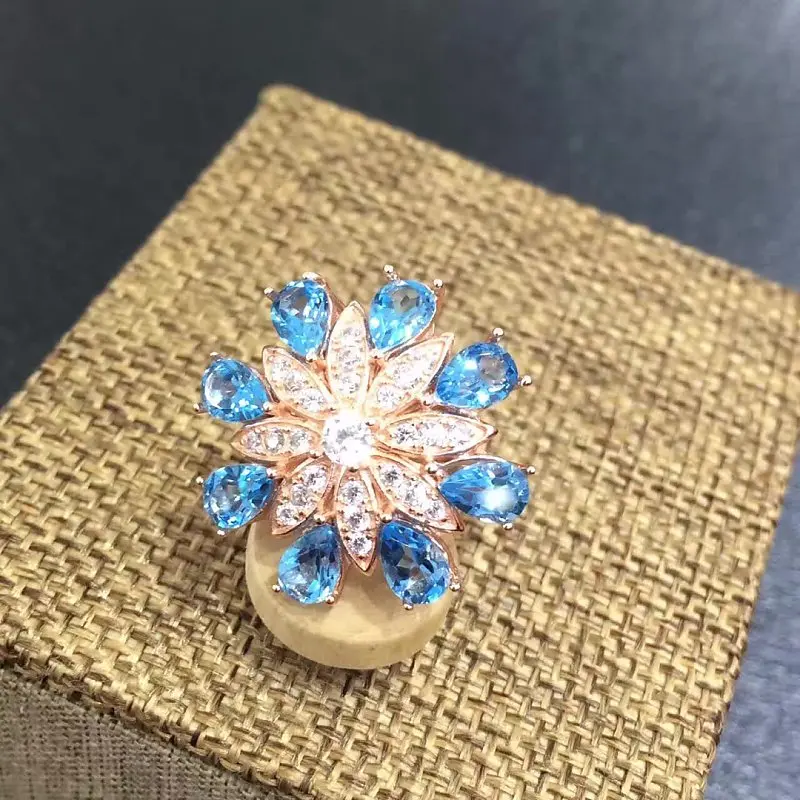 Qi Xuan_Fashion Jewelry_Natural Blue Flower Rings_Finger Rings_Plated Rose Gold Ring_Manufacturer прямые продажи | Украшения и