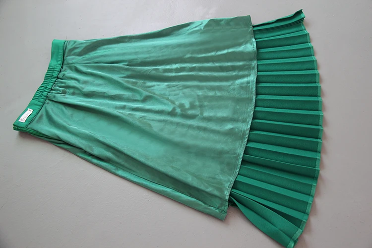 LXUNYI осень 2019 г. трапециевидной формы миди атласная юбка для женщин Повседневное Твердые взлетно посадочной полосы плиссированные ЮБК