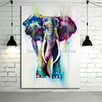 Hand Painted Color Animals Oil Painting Modern Elephant Picture For Home Decor Running Water Canvas Deer