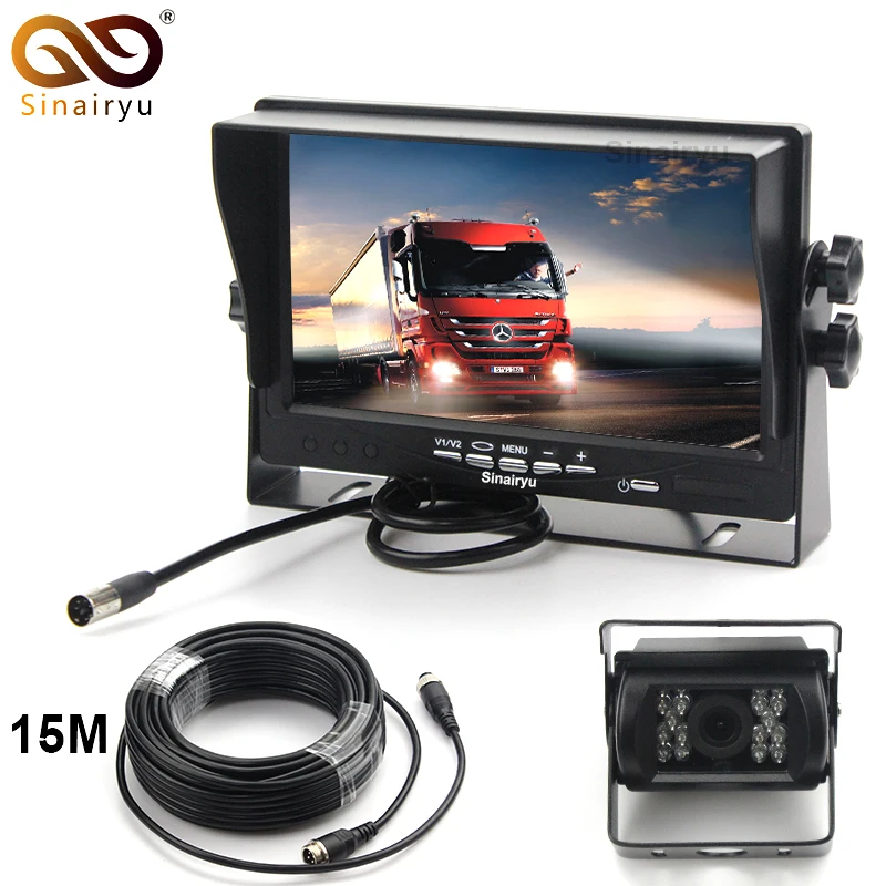 Sinairyu 15M Video Cable DC12 24V Car Truck Bus Parts 7 Inch Auto Parking Monitor With