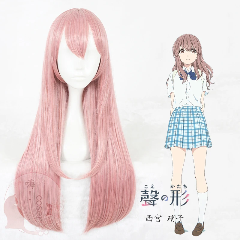 

Anime A Silent Voice Cosplay Wig Nishimiya Shouko The Shape of Voice Koe No Katachi Pink Halloween Synthetic Hair+ Free Wig Cap