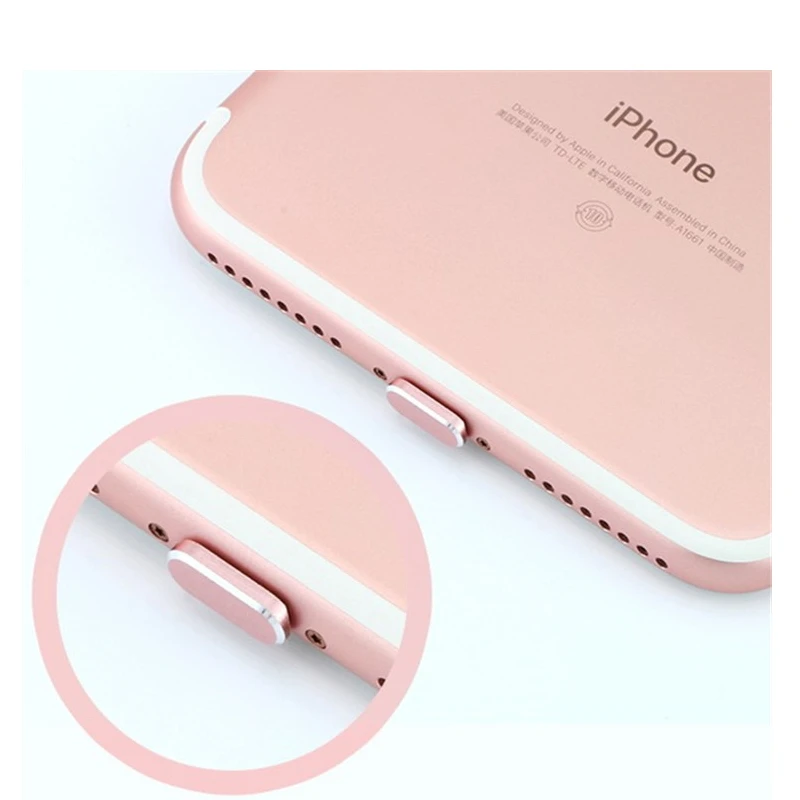 Заглушка для зарядки мобильного телефона из алюминиевого сплава для Apple IPhone 5 5S 6 6s plus 7 8 X серебристый черный золотой розовый