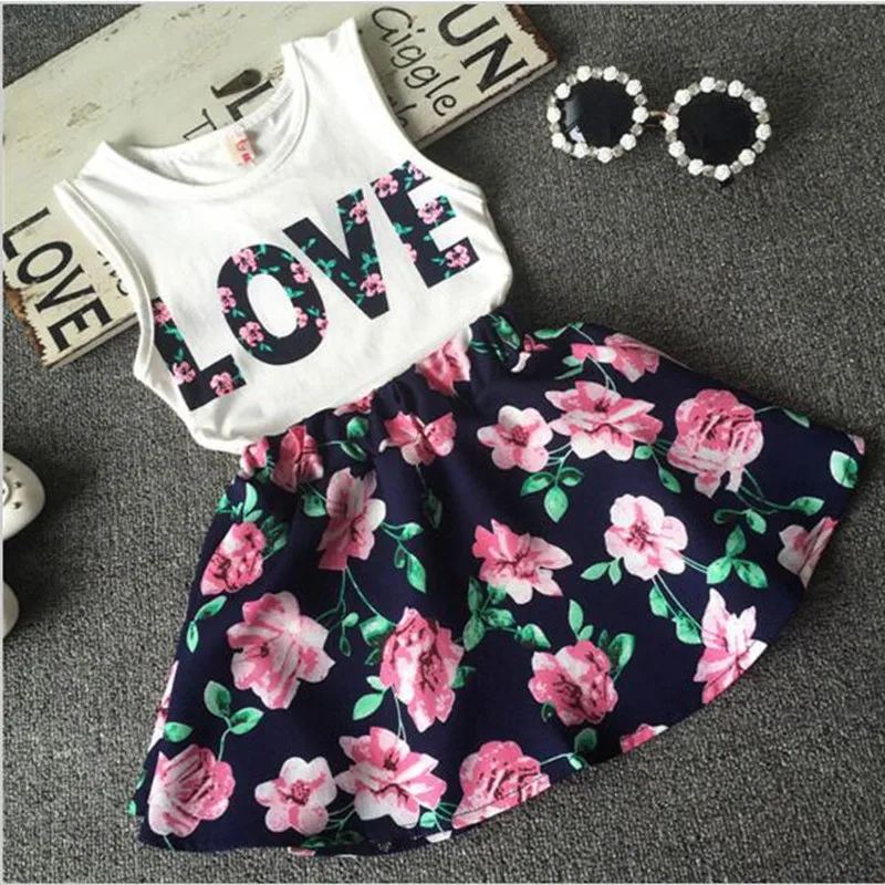 2016 New Fashion Girls Clothes Flower Vest + Shir...