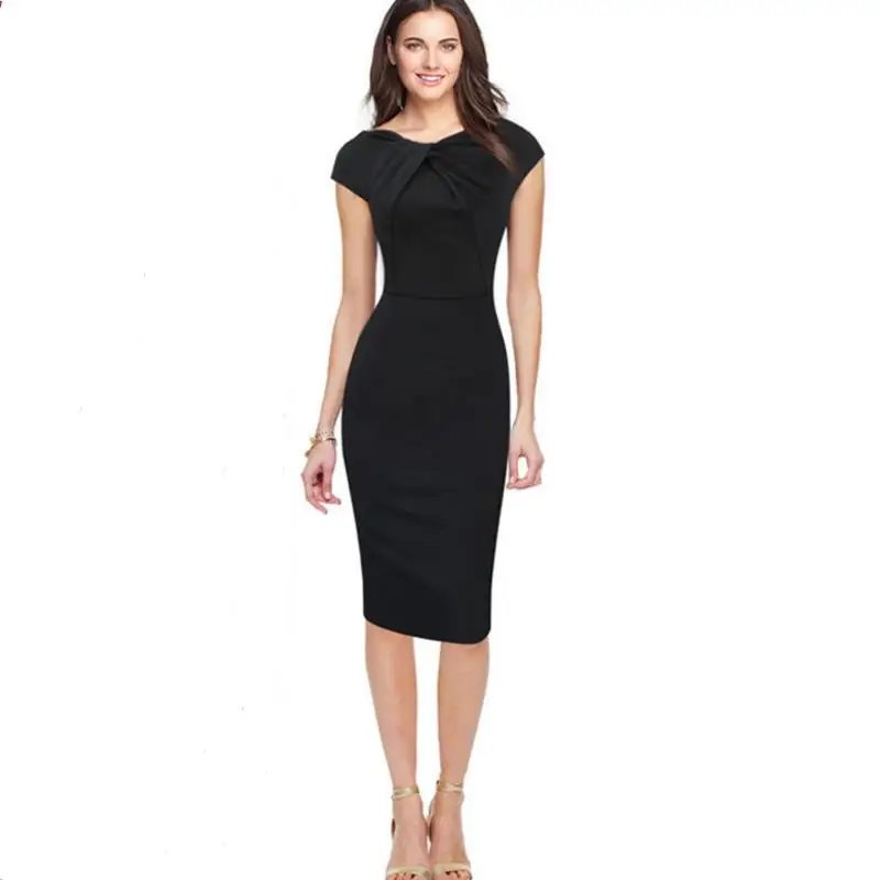 Женское однотонное облегающее платье с коротким рукавом|pencil dress|women pencil dressblack and