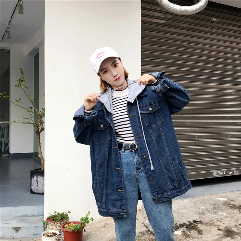Женские куртки с капюшоном осенние однобортные простые универсальные корейские стильные куртки в стиле Харадзюку женские трендовые Ulzzang свободные Студенческие