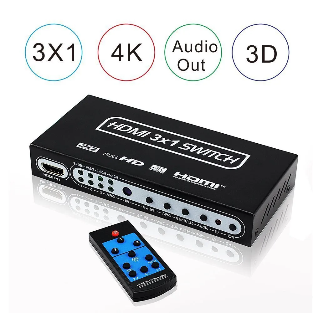 Navceker 2018 4K 1 4 HDMI переключатель 3x1 аудио экстрактор ARC & IR 3 порта дистанционного