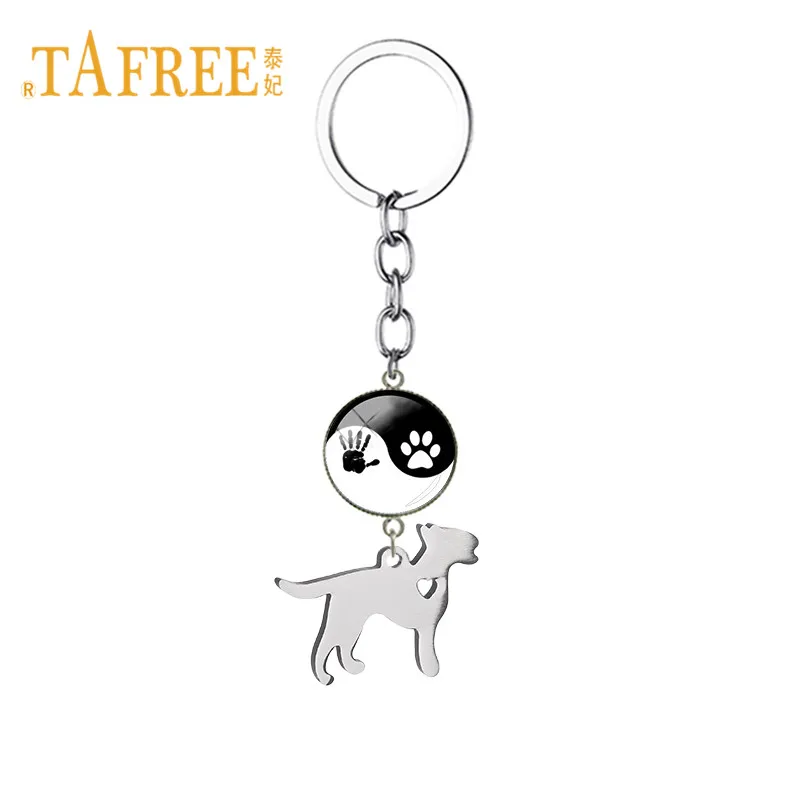 

TAFREE Pet Dog Footprints Charms Keyrings Key Chain Bull Terrier Keychain Stainless Steel UK Pet Dog Pendant Key Holder SKU20