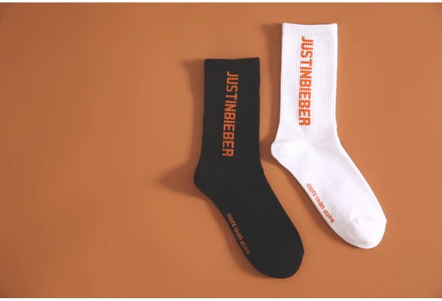 Модные носки для взрослых с надписью Justine Bieber Sox JB Orange Ulzzang Harajuku, уличные заглавные буквы, хип-хоп Sojourner JBiebs Boy