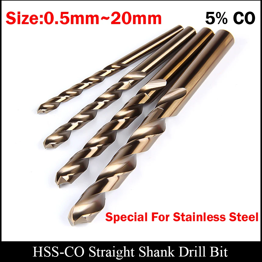 5pcs 8.5mm 0.335" HSS-Co M35 Straight Shank Twist Drill Bits For Stainless Steel 