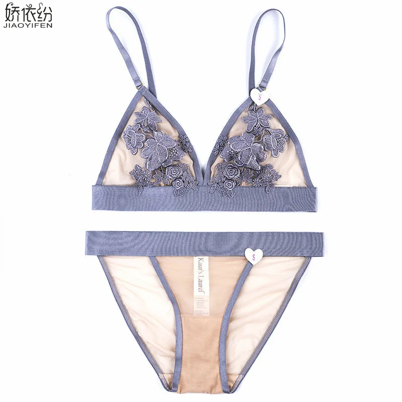 

JYF Luxury sexy thin bra set embroidery flowers pattern lash underwear soft cloth bra & brief sets for women French Brand
