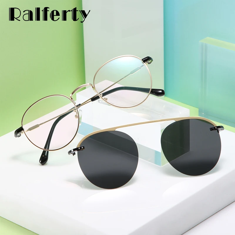 Ralferty,, Ретро стиль, круглые солнцезащитные очки, женские, поляризационные, на магните, на застежке, солнцезащитные очки для женщин, женские, по рецепту, черные, D062