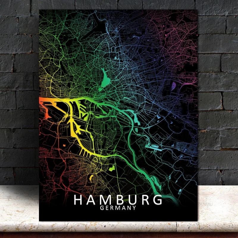 

Hamburg Colorful City Map Poster Canvas Printings Home Decor No Frame