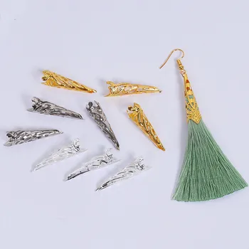 

50 PCS 9*35mm Metal Copper Gold Antique Bronze Silver Color Tassels Cap Earrings And Hair Accessories For Jewelry Making