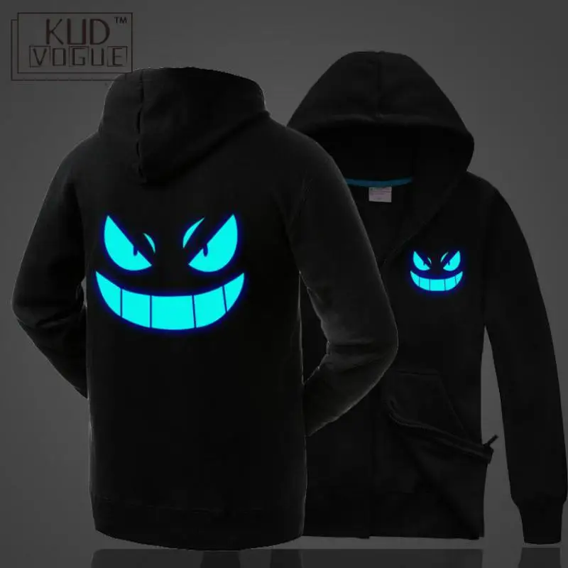 

Pokemon Gengar Night Light Clothes Luminous Clothes Sweatshirt Hoodie Baseball Uniform Zipper 4type 8446