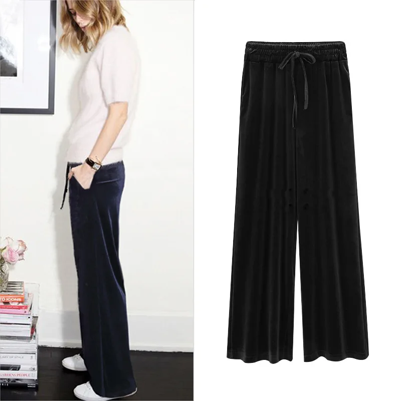Gold Velvet Wide Leg Pants Female Spring Trousers Loose Large Size High Waist Women Pants Slim Casual Pants Gold Velvet Wide Leg Pants Female Spring Trousers Loose Large Size High Waist Women Pants Slim Casual Pants