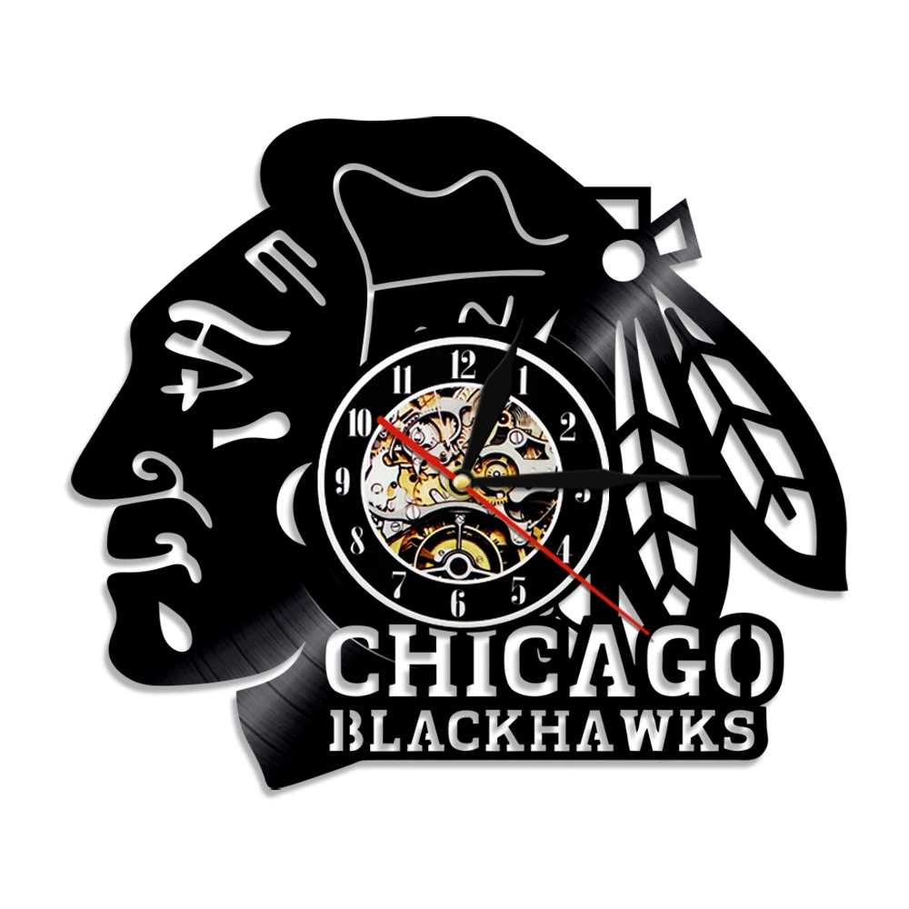 

Chicago Blackhawks Hockey Vinyl Record Wall Clock Cool Living Room Decor duvar saati