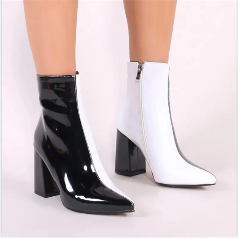 ASUMER/ г., модные осенне-зимние ботинки женские ботинки из лакированной кожи с острым носком на молнии обувь на высоком каблуке разноцветные женские ботинки