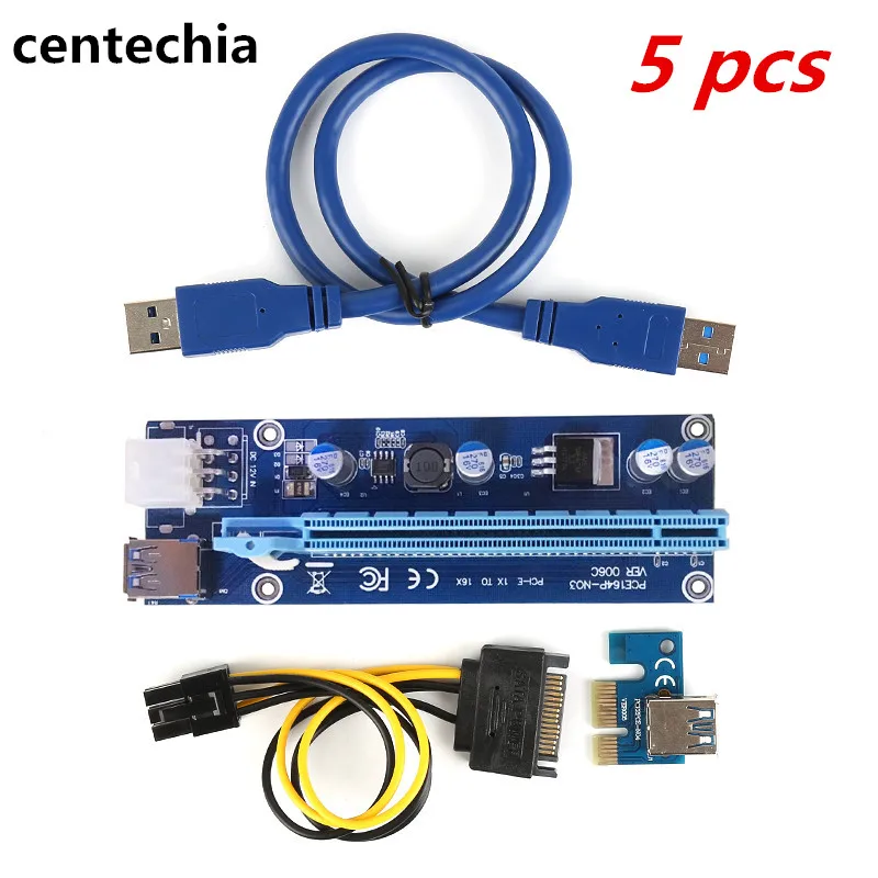 Centechia 5pcs PCI E 1x to 16x Mining Machine Enhanced Extender Riser Card Adapter with 60cm