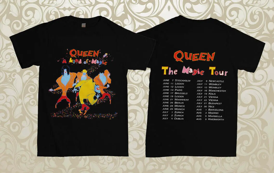 

Vintage Queen A Kind of Magic Europe Tour 1986 Top Quality T Shirt Reprint T-Shirt Men Funny Tee Shirts Short Sleeve Top Tee