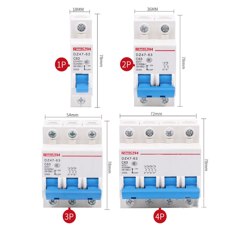 

NXB-63 DZ47 10A 16A 20A 25A 32A 40A 50A 63A C45 House MCB with Indication Mini Circuit Breaker 1p 2p 3p 4p