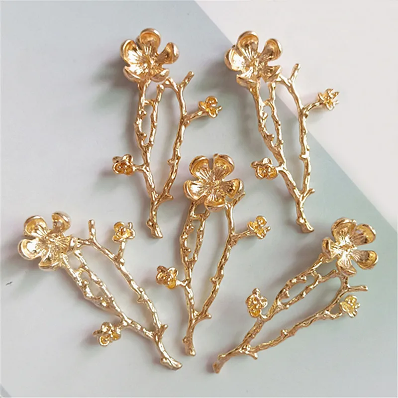 

SEA MEW 10 PCS 5.9cm*3cm Fashion Metal Alloy KC Gold Branch Pendant Charm For Jewelry Making