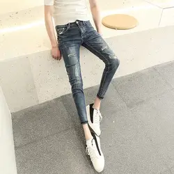 2019 отверстие девять очков джинсы мужские весенние Тонкий корейской версии тенденции моды выскабливание Облегающие штаны Мужская Тонкий