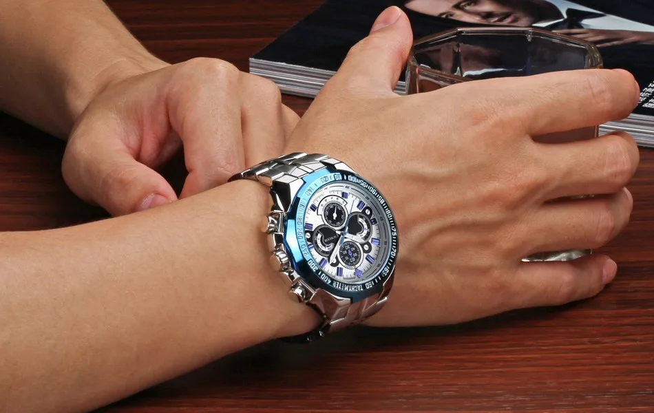 Лидирующий бренд Роскошные мужские часы 30 м Водонепроницаемые японские кварцевые спортивные часы мужские часы из нержавеющей стали мужские повседневные военные наручные часы