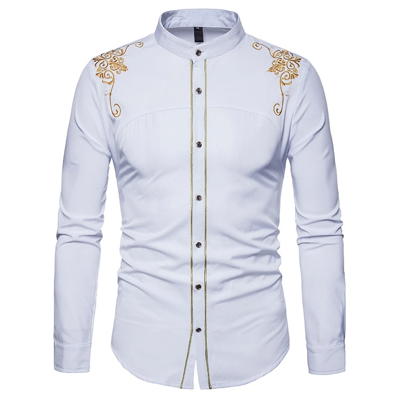 

2018 new men's brand shirt fashion leisure embroidery long-sleeve shirt European men's business fashion shirt masculinity S-XXL