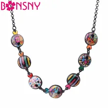Bonsny массивное длинное металлическое эмалированное круглое ожерелье-чокер с рыбкой, подвеска на цепочке, воротник, новинка, океанское животное, ювелирное изделие для женщин и девушек