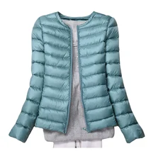 Легкий тонкий Куртка–пуховик на 90% белом утином пуху с круглым вырезом Подпушка Для женщин Пальто для будущих мам однотонные шорты Цвет женский Пуховики и парки для мужчин плюс Размеры парка yp0851