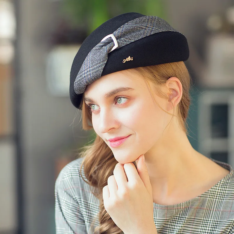New Ladies Womens Girls Wool Peaked Cap Winter Warm Black Beret Hat Flower UK