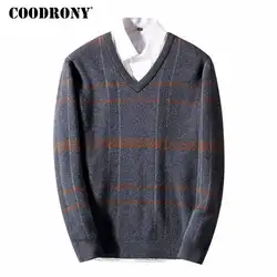 COODRONY бизнес повседневное свитер с v-образным вырезом для мужчин мериносовой шерсти пуловеры мужские свитера для 2018 зима толстый теплый