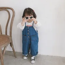 Детский джинсовый детский нагрудник брюки весенние детские джинсовые широкие брюки комбинезоны с карманами для маленьких мальчиков и девочек детская толстовка с тесемками, брюки для 18 мес.-7 лет