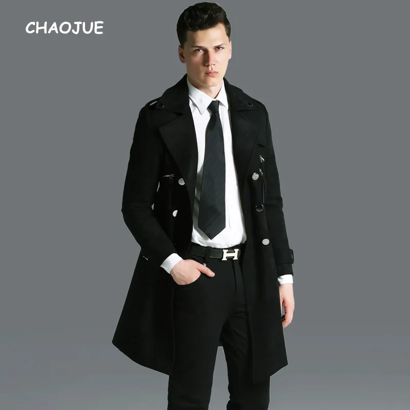 CHAOJUE Brand Military Design Medium Long Suede Coat Mens