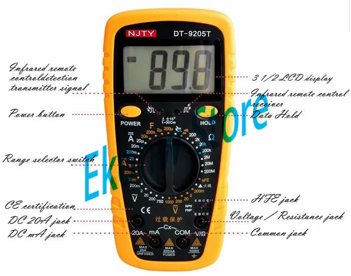 DT9205T портативный цифровой мультиметр, недорогой универсальный стол полный диапазон защиты мультиметр. Цифровой мультиметр