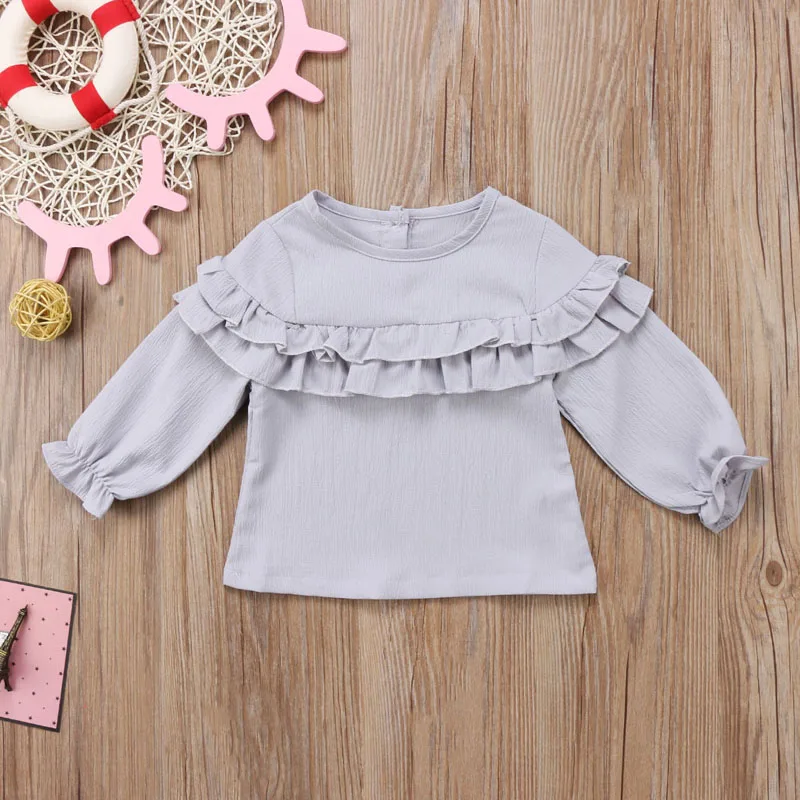 Новинка года; хлопковая блузка с длинными рукавами и рюшами для новорожденных девочек зимняя теплая одежда для маленьких девочек